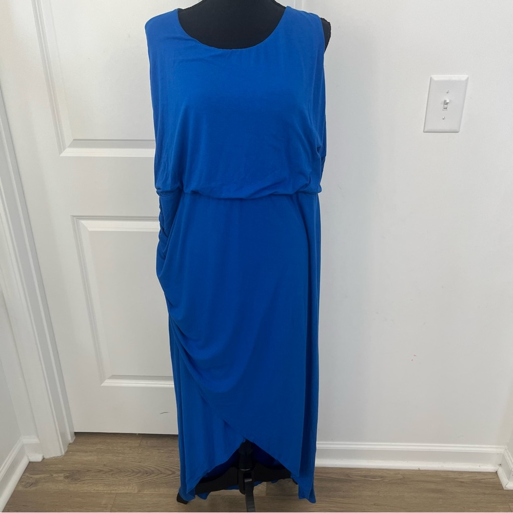 CHICO'S Solid Wrap-Hem‎ Maxi Dress Sz 3 IS 16/18 Blue